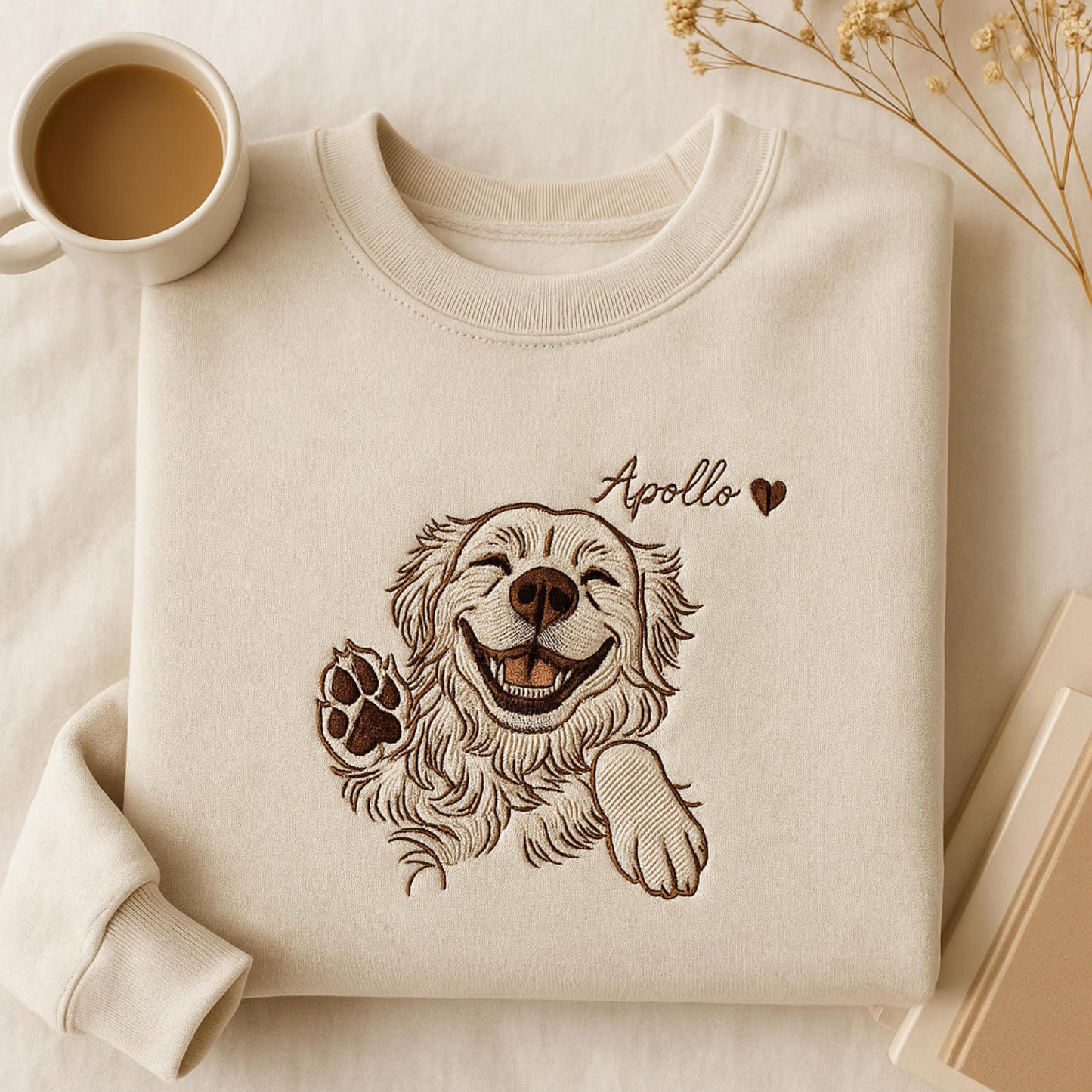 Embroidered Custom Name Dog Sweatshirt, Personalized Golden Retriever Memorial Gift