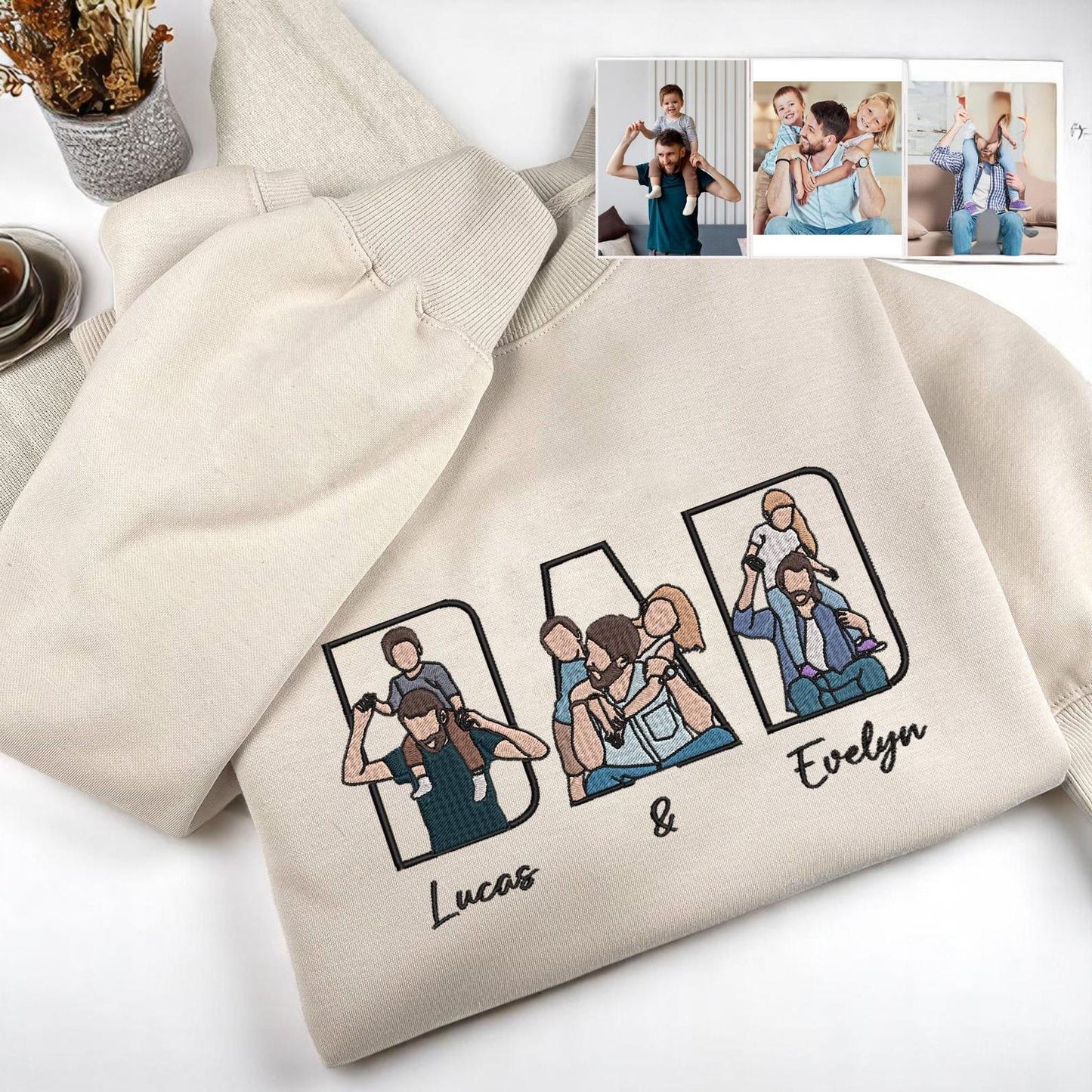 Dad Portrait Custom Embroidered Hoodie, Custom Photo Embroidered Sweatshirt For Dad, New Dad Shirt, Fathers Day Gifts, Gift For Husband