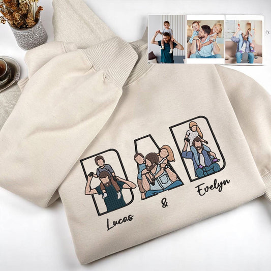 Dad Portrait Custom Embroidered Hoodie, Custom Photo Embroidered Sweatshirt For Dad, New Dad Shirt, Fathers Day Gifts, Gift For Husband
