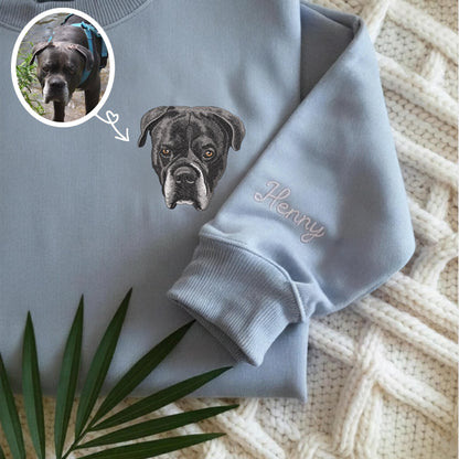 Custom Pet Portrait Embroidered Sweatshirt, Dog Memorial Gift