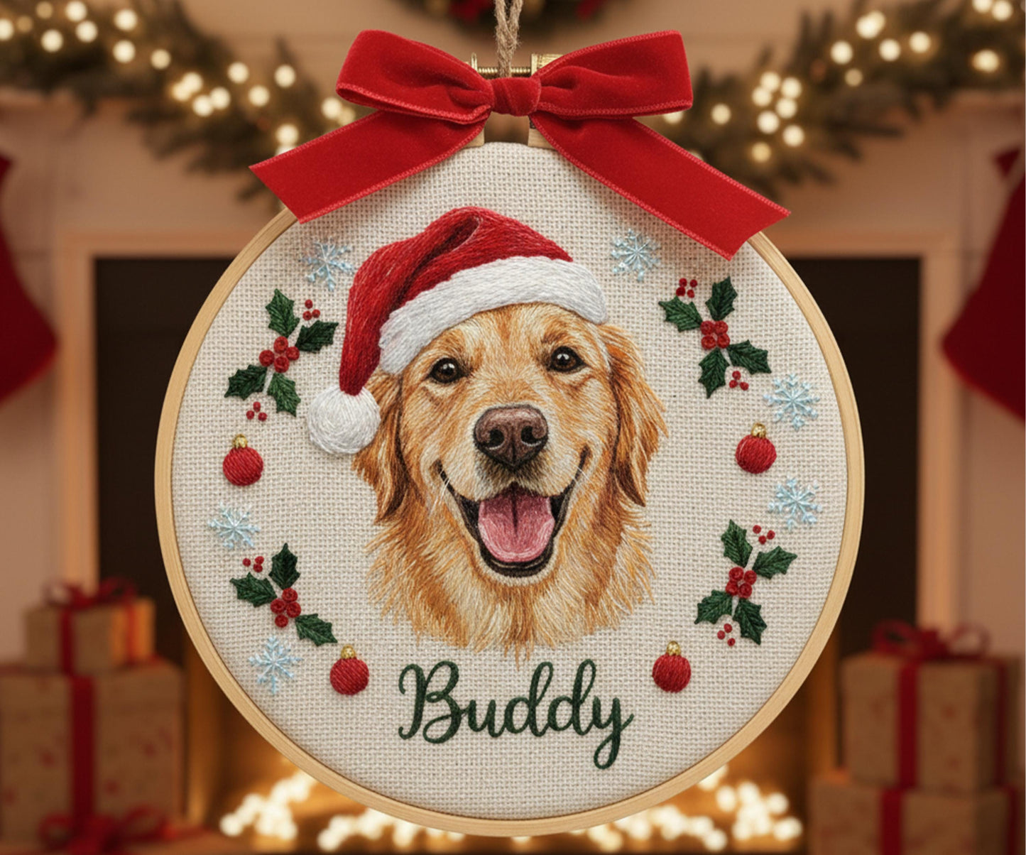 Custom Embroidered Pet Portrait Ornament – Personalized Pet Christmas Ornament, Dog & Cat Memorial Gift, Custom Pet Keepsake Decoration