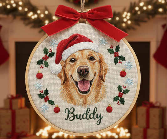 Custom Embroidered Pet Portrait Ornament – Personalized Pet Christmas Ornament, Dog & Cat Memorial Gift, Custom Pet Keepsake Decoration