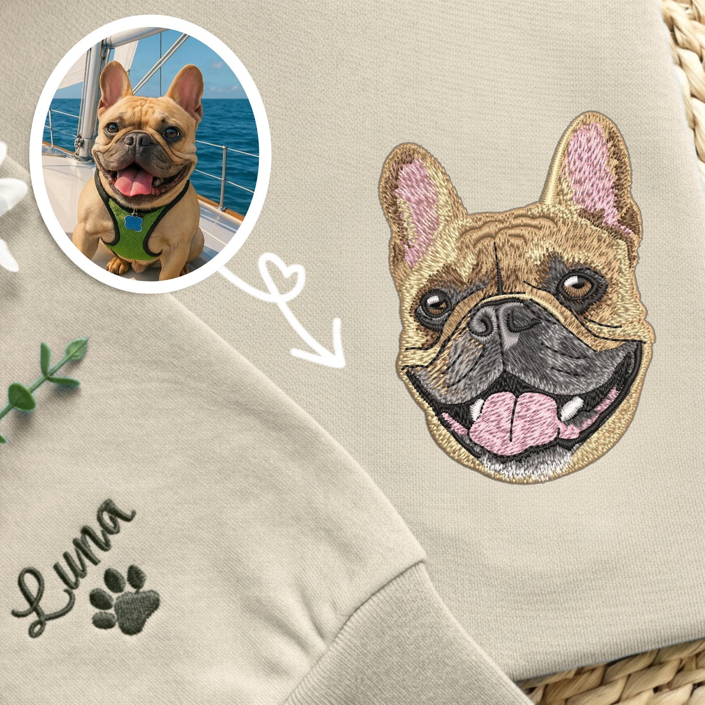 Custom Embroidered Pet Portrait Hoodie – Personalized Dog & Cat Sweatshirt
