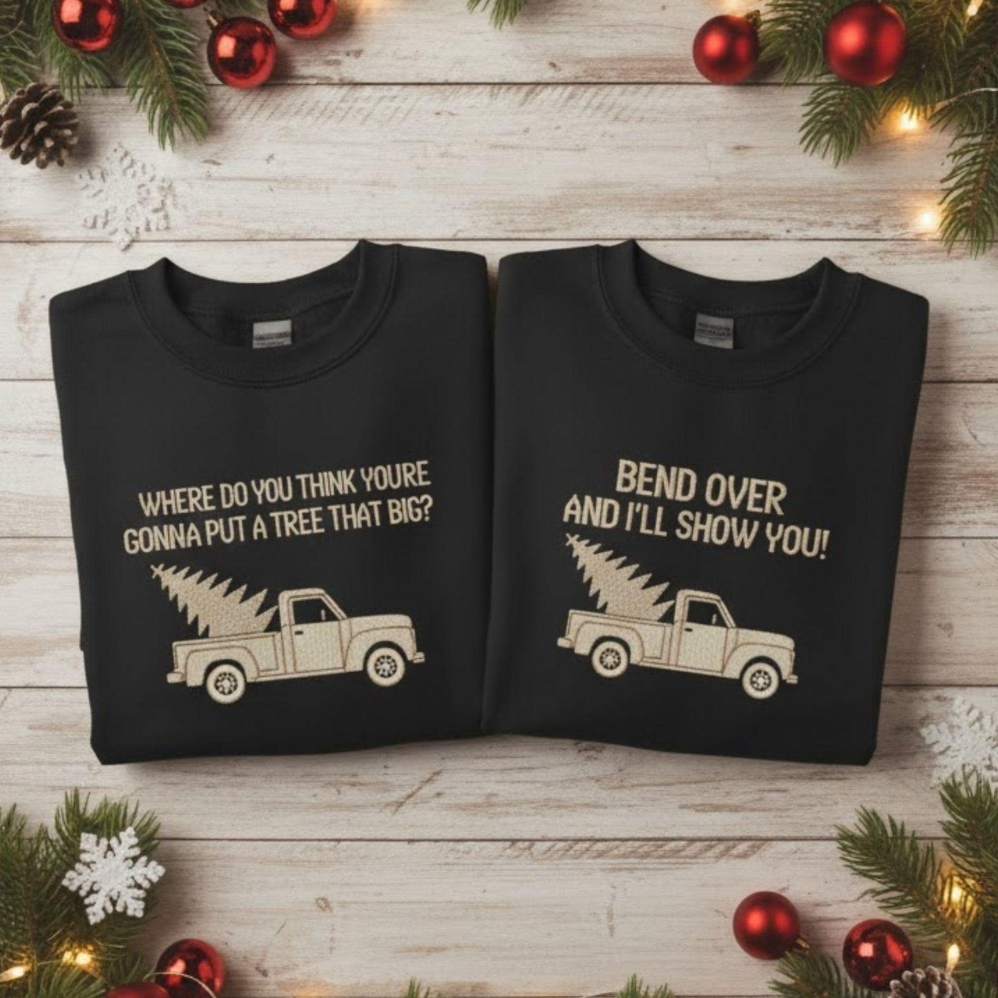 Embroidered Matching Couple Christmas Sweatshirt Griswold Tree Shirt Funny Holiday Gift Husband Wife Xmas Party Sweatshirt