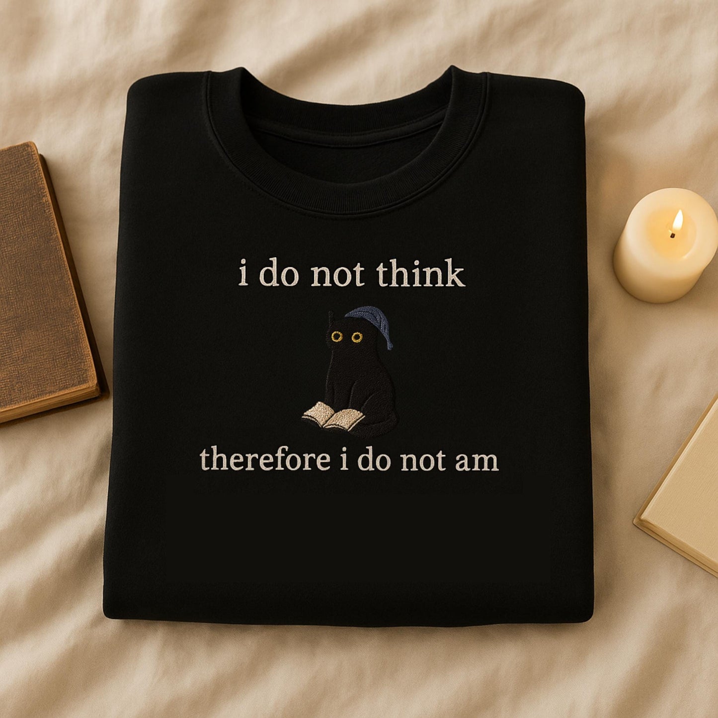 Funny Cat Embroidered Shirt: "I do not think" Retro Style