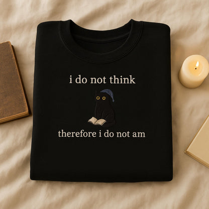 Funny Cat Embroidered Shirt: "I do not think" Retro Style
