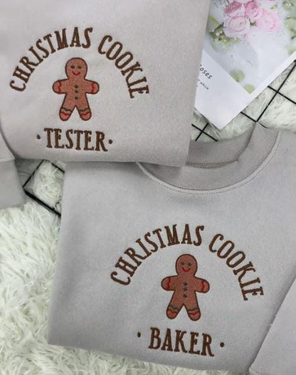 Embroidered Christmas Cookie Baker & Tester Sweatshirt Set, Gingerbread Holiday Hoodie, Matching Family Xmas Gift, Cute Baking Outfit