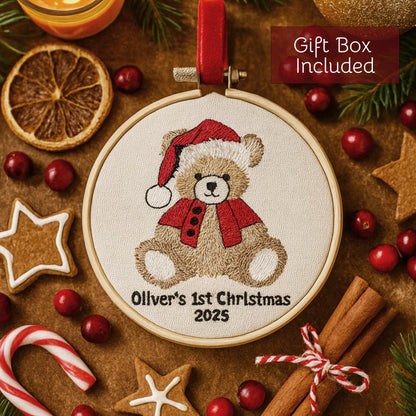 Baby's First Christmas Ornament, Embroidered New Baby Gift Custom Embroidered Ornament Keepsake Personalized Ornament for Baby 1st Christmas