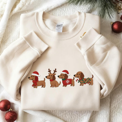 Embroidered Dachshund Christmas Sweatshirt, Wiener Dog Holiday Shirt, Dog Lover Gift ,Holiday Sweater, Cute Christmas Dog Shirt
