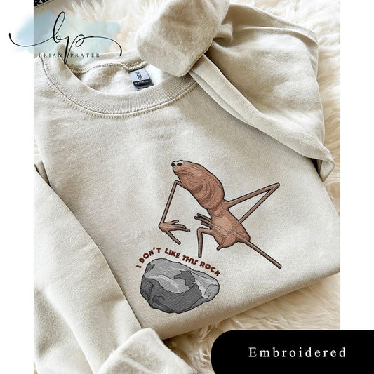 EMBROIDERED Marcus The Worm Shirt, I Don't Like This Rock Sweatshirt, Marcus The Worm Meme T-shirt, Funny Meme Shirts, Brain Rot Shirts