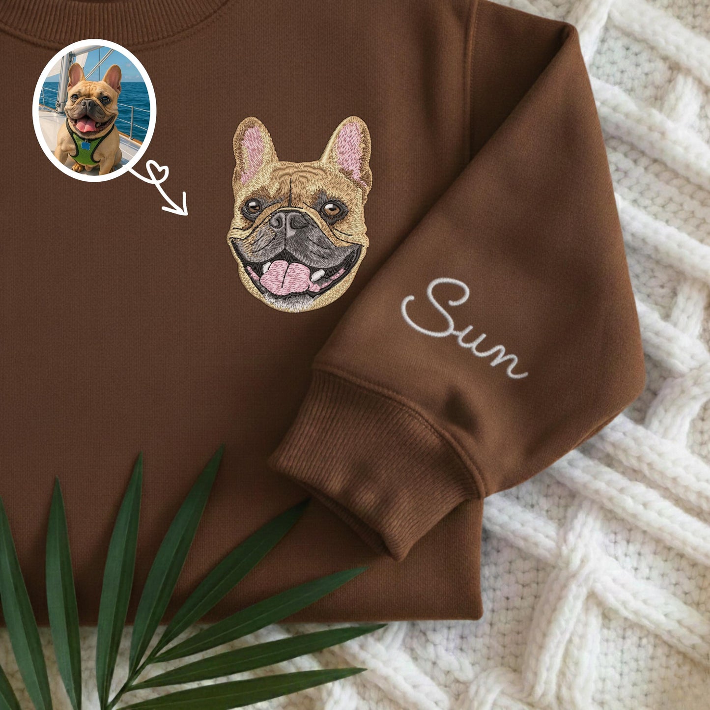 French Bulldog Embroidered Sweatshirt, Custom Pet Portrait Gift