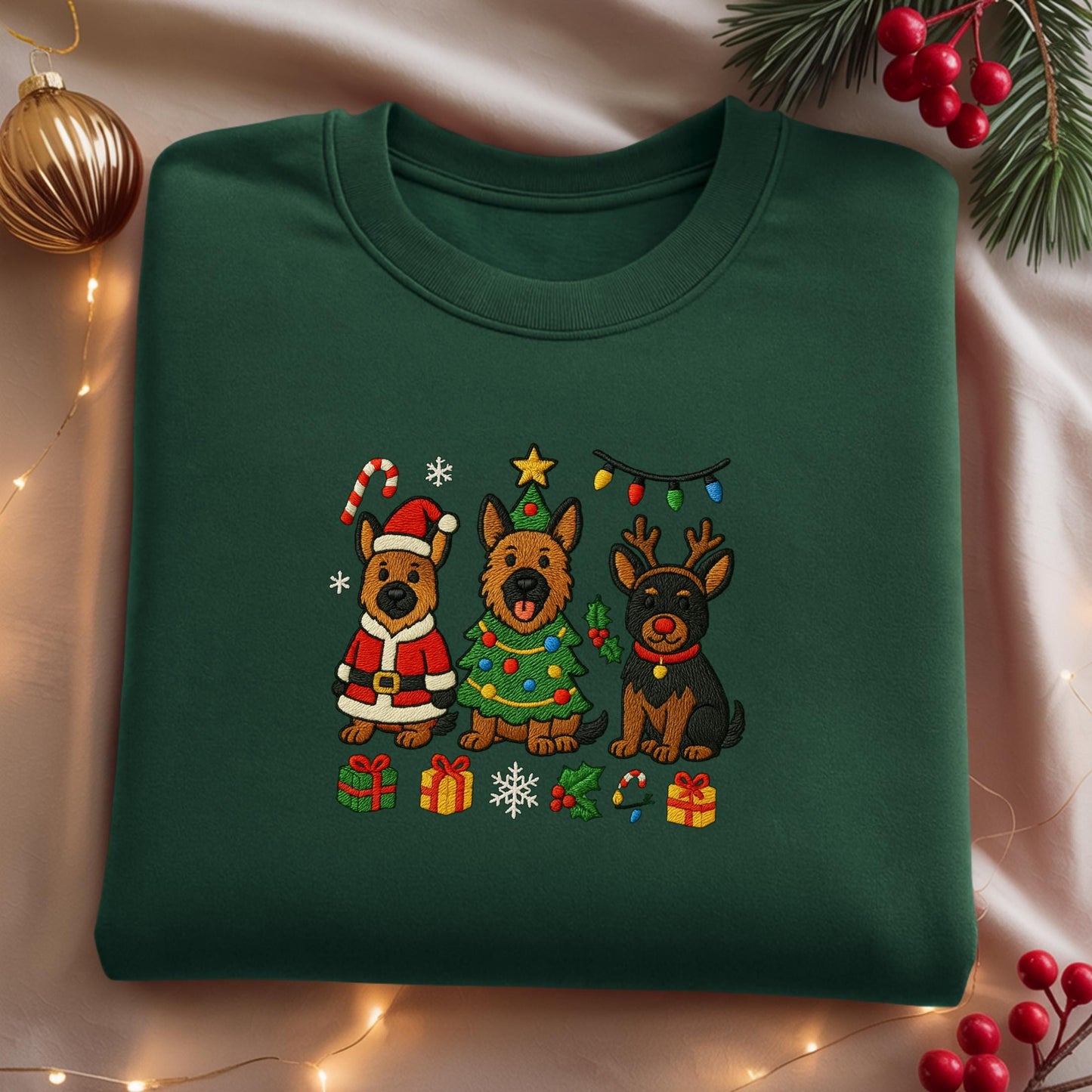 Christmas German Shepherd Embroidered Sweatshirt: Holiday Dog Lover Gift