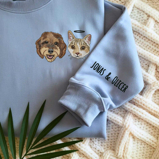 Custom Embroidered Pet Portrait Sweatshirt: Personalized Dog or Cat Gift