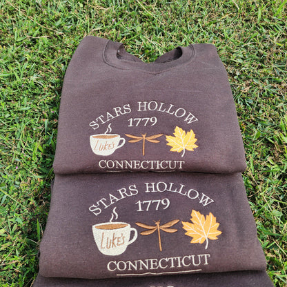 Gilmore Embroidered Sweatshirt, Stars Hollow dragonfly Embroidery, Luke's Coffee Leaves Autumn Sweater For Fans, Cute Christmas Gift For Her