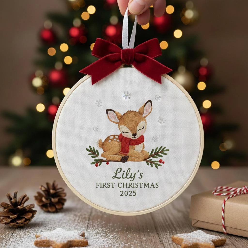 Personalized Baby's First Christmas Embroidered Ornament, Custom Name Keepsake