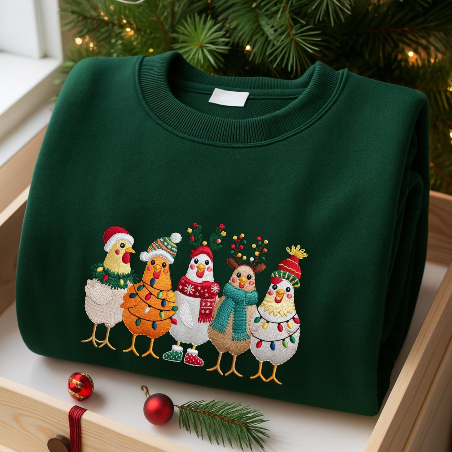 Embroidered Christmas Chickens Sweatshirt – Funny Holiday Farm Shirt