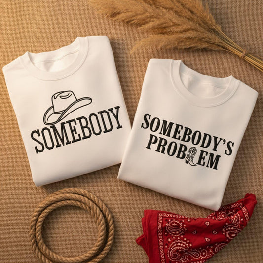 Matching couples embroidered sweatshirt his and hers somebody’s problem country song lover cowboy western couple gift holiday outfit