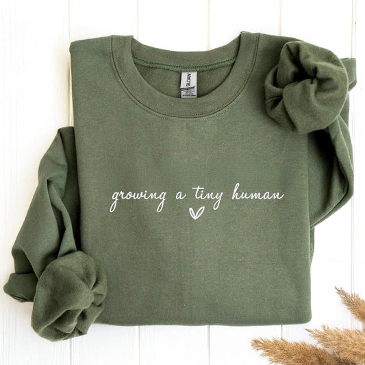 Growing a Tiny Human Embroidered Sweatshirt - Maternity Sweatshirt - Pregnancy Announcement Sweater - Mom to Be Gift - Baby Shower Gift