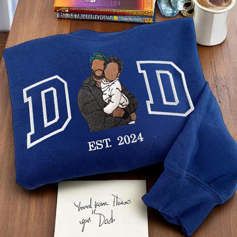 Dad Sweatshirt with Kid Portrait Embroidered, Portrait From Photo, Memorial Shirt for Dad, Dad Picture Hoodie, Custom Embroidered photo
