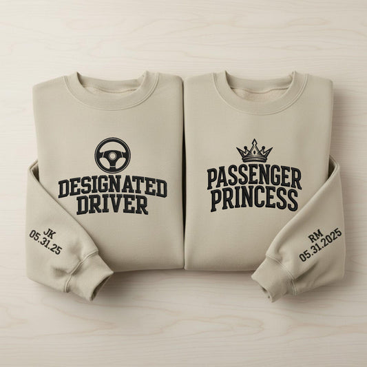 Embroidered Designated Driver Sweatshirt Couples Matching Gift Valentines Day Outfit Cute Embroidery Shirt Anniversary Gift for Him and Her