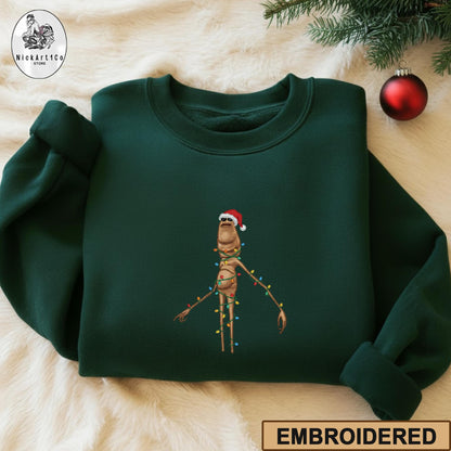 Marcus The Worm Embroidered Sweatshirt, Funny Christmas Lights Shirt, Weirdcore Holiday Gift, Meme Embroidery, Santa Worm Green Crewneck