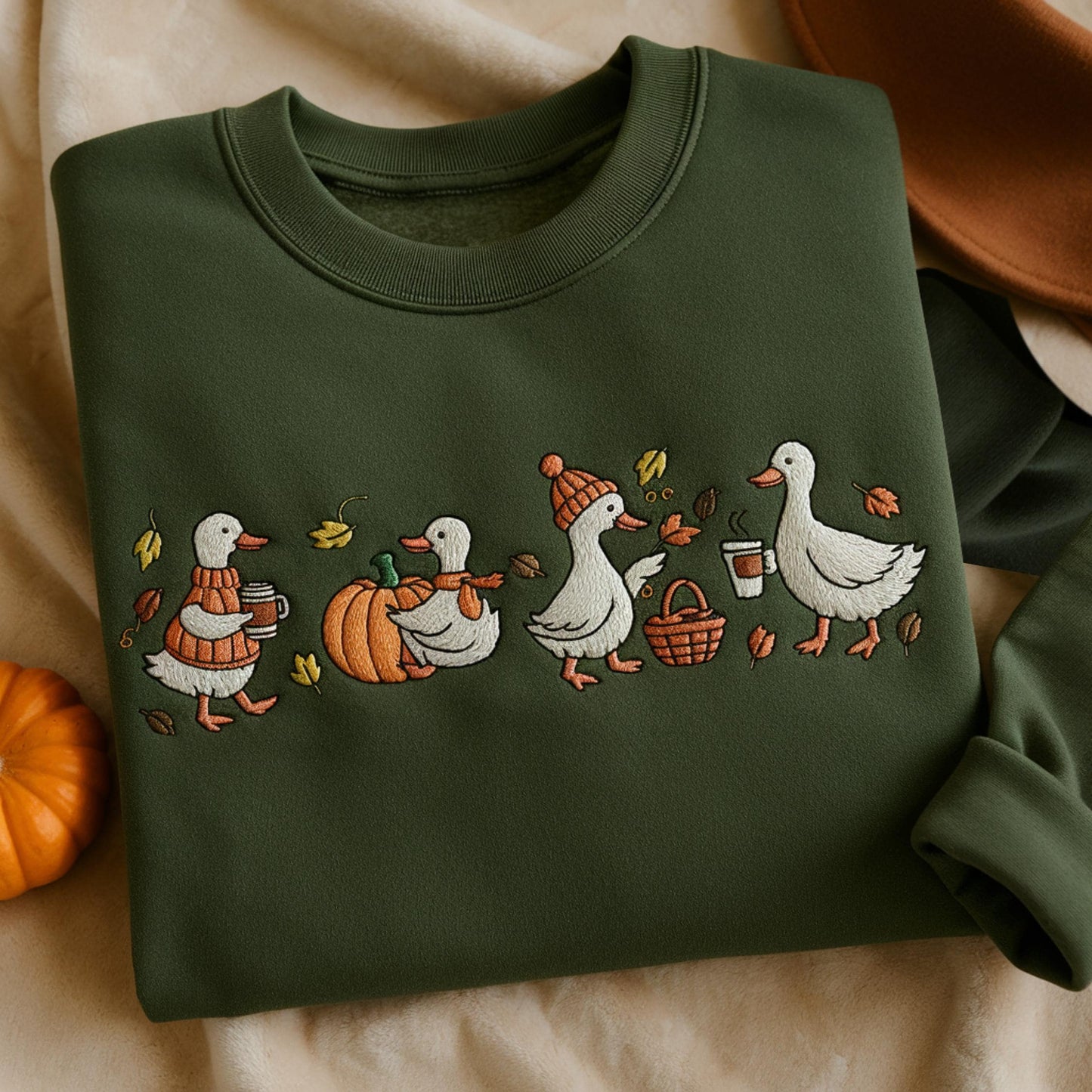 Embroidered Goose Sweatshirt: Cozy Fall Thanksgiving Tee