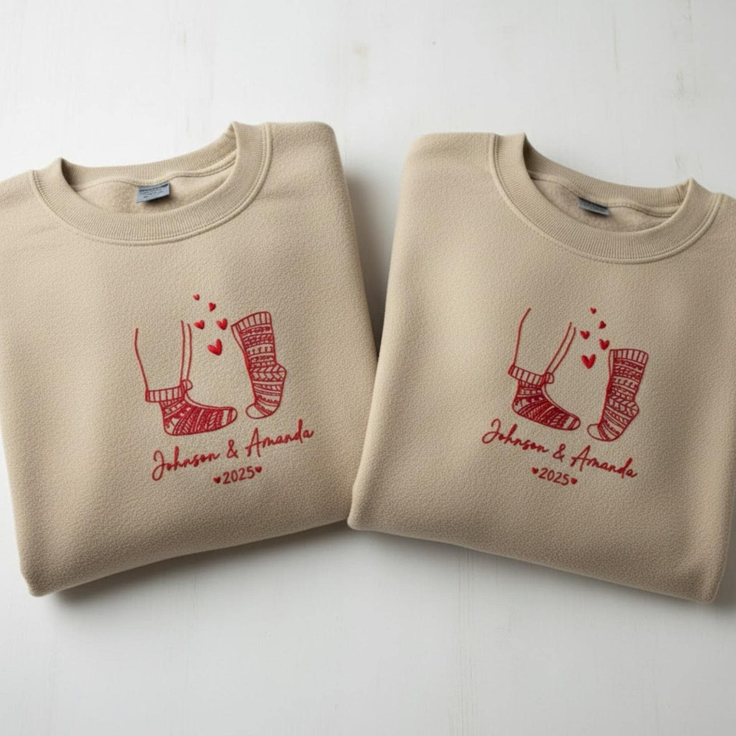 Matching Embroidered His and Hers Christmas Sweatshirt Personalized Couple Names First Christmas Married Holiday Sweatshirt Gift