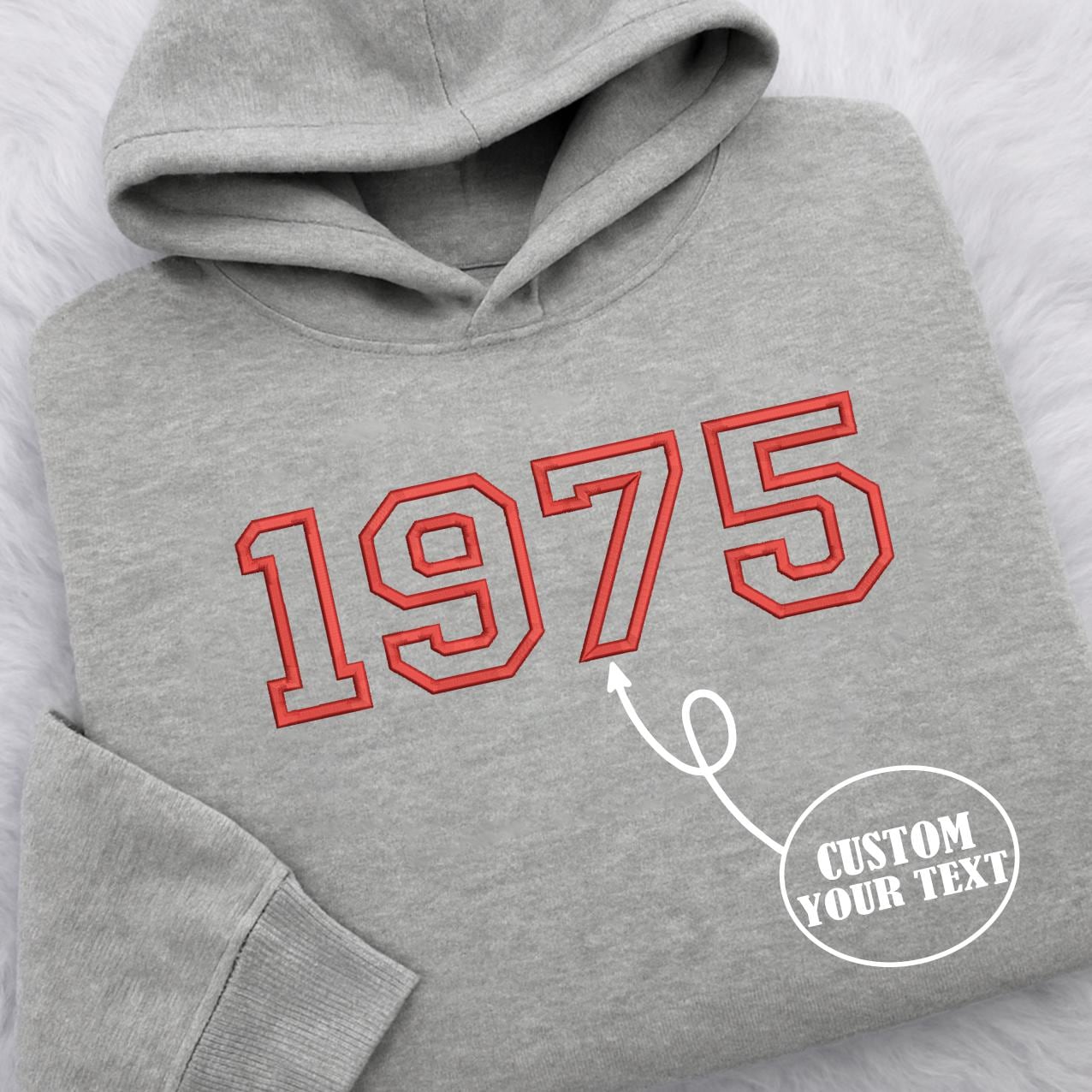 Personalised Embroidered Birth Year Hoodie, Custom Year Sweatshirt, Custom Centre Chest Text T Shirt, Custom Embroidered Birthday Gift