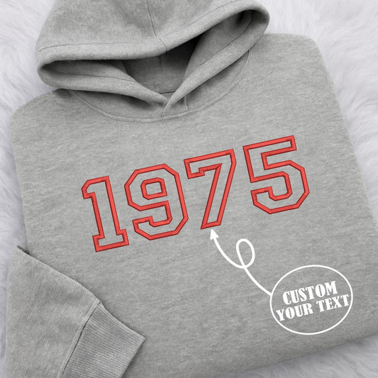 Personalised Embroidered Birth Year Hoodie, Custom Year Sweatshirt, Custom Centre Chest Text T Shirt, Custom Embroidered Birthday Gift