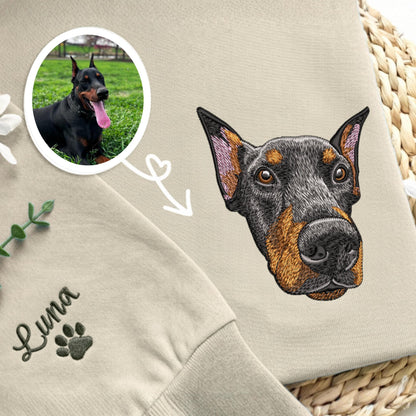 Embroidered Dobermann Sweatshirt, Custom Pet Portrait, Dog Memorial Gift
