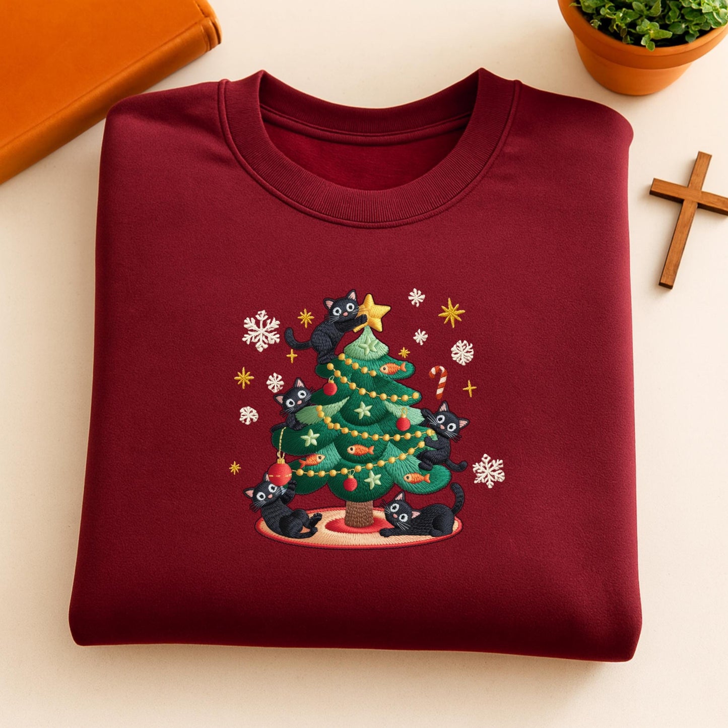 Funny Christmas Cat Embroidered Sweatshirt: Happy Cat Year