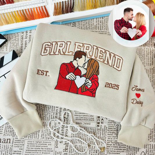 Custom Embroidered Portrait from Photo Sweatshirt, Valentines Couple Portrait, Wedding Portrait Matching Couple,Anniversary Gift,Family Gift