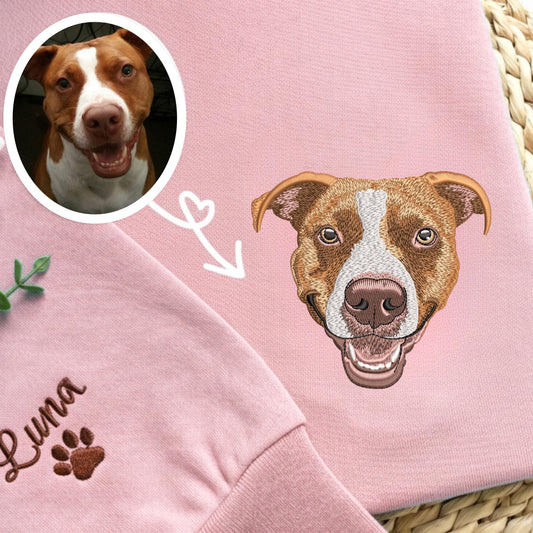 Embroidered Pet Portrait Sweatshirt, Personalized Pitbull Memorial Gift