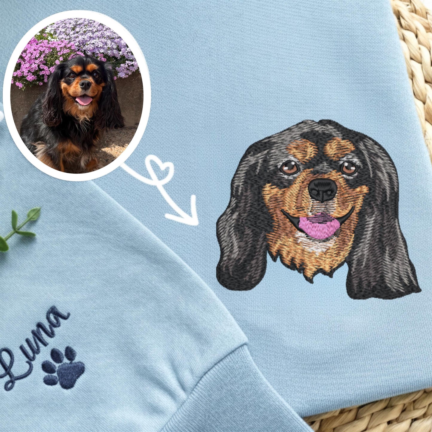 Embroidered Cavalier King Charles Spaniel Sweatshirt, Custom Pet Portrait Gift