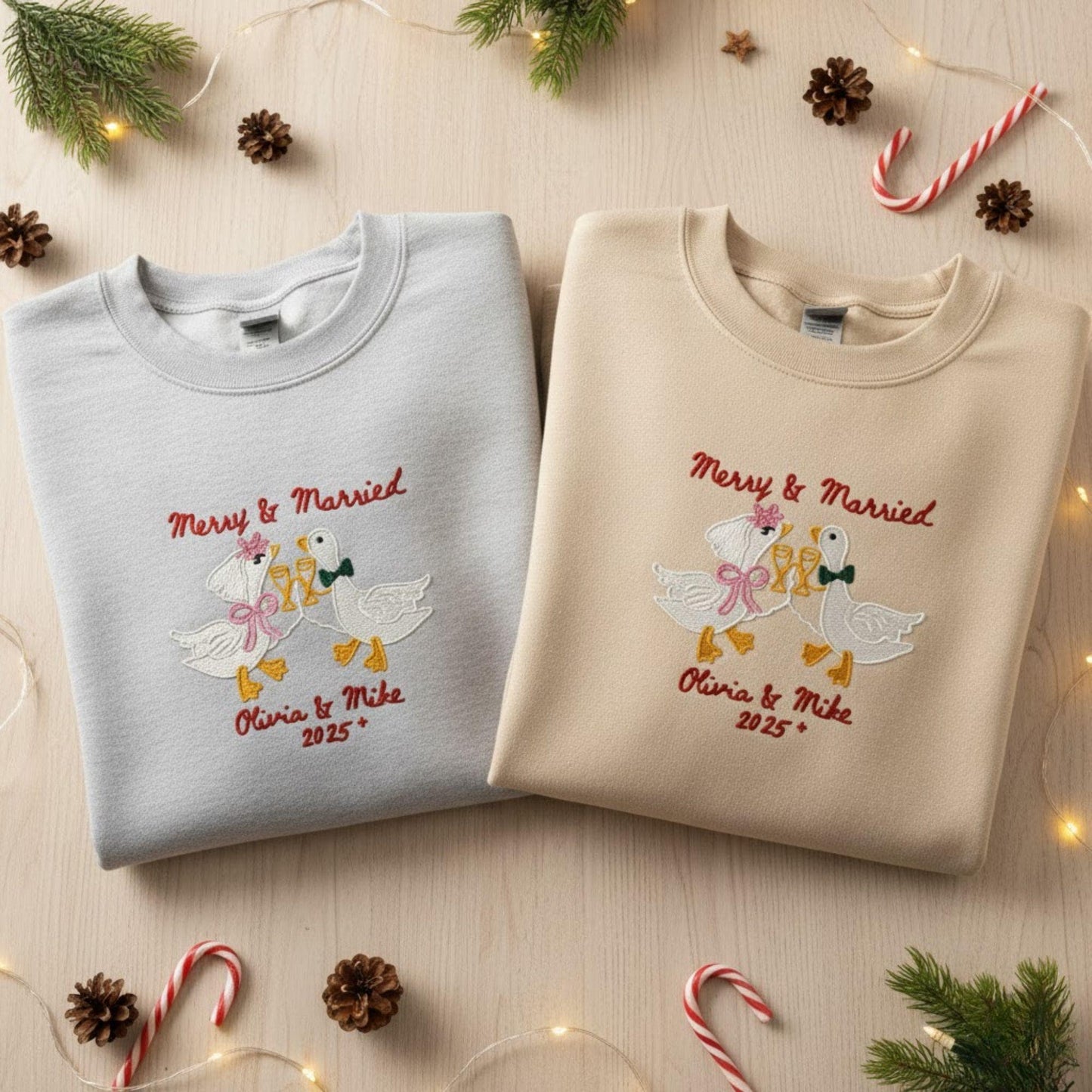 Couples Embroidered Shirt Wedding Gift Newlywed First Christmas Married Personalized Sweatshirt Custom Mr And Mrs Keepsake