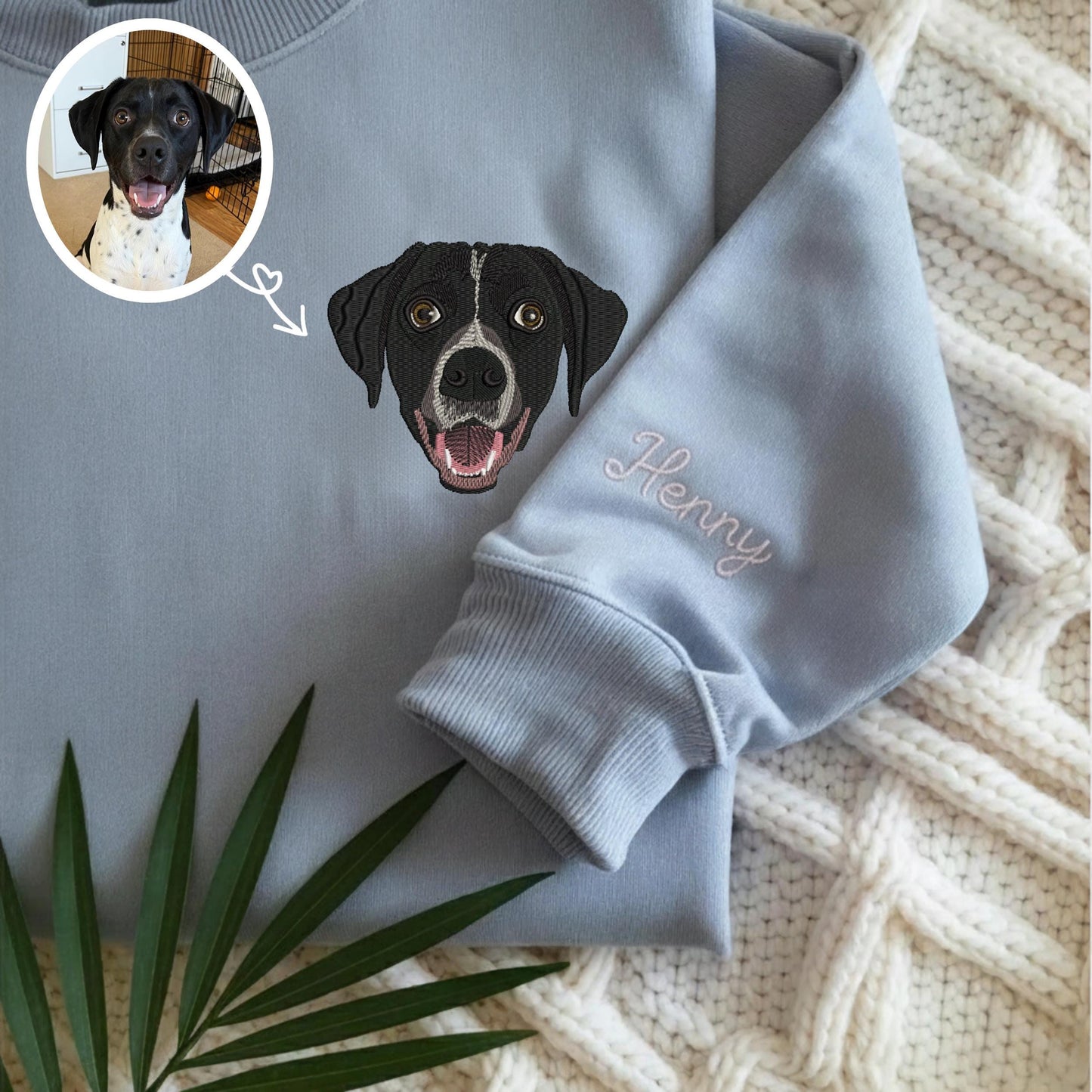 Custom Pet Portrait Embroidered Sweatshirt, Dog Memorial Gift