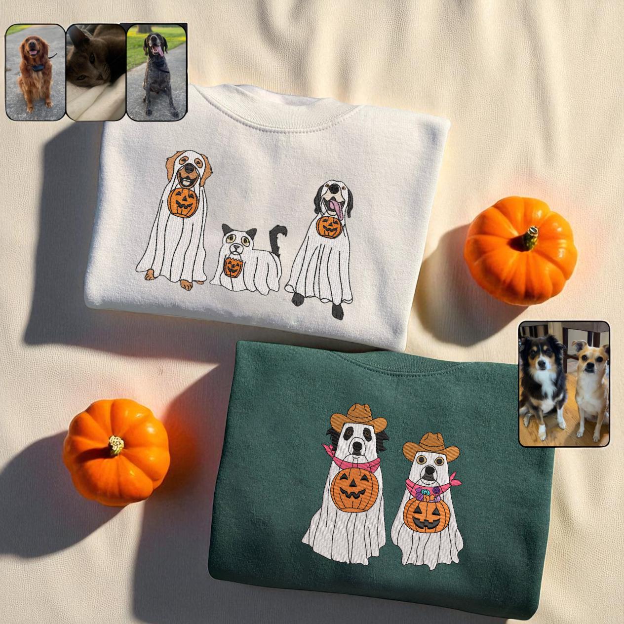 Custom Embroidered Halloween Dog Sweatshirt: Witch Costume, Personalized Pet Portrait