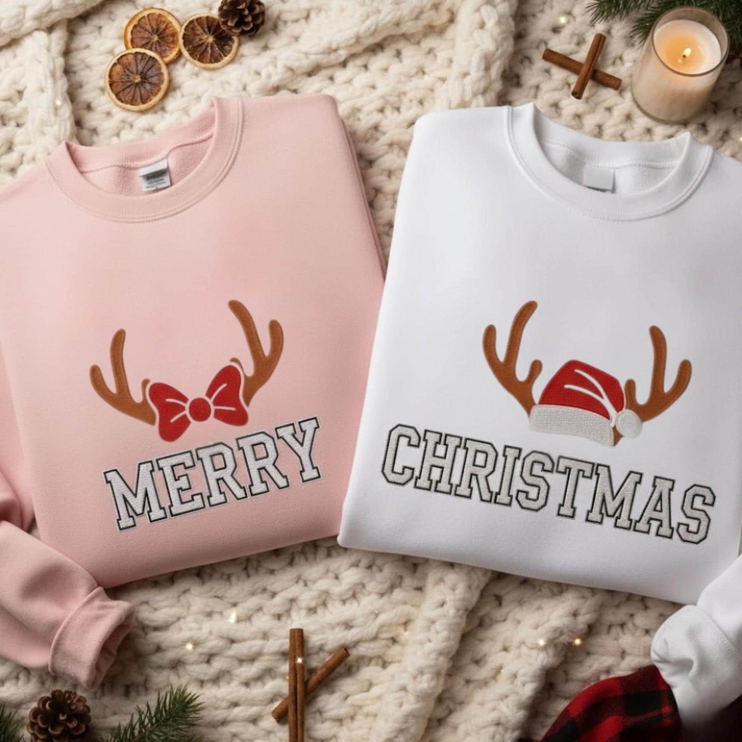 Embroidered Merry Christmas Matching Sweatshirt Couple Holiday Shirt Embroidery Crewneck Festive Winter Jumper Gift for Him Her