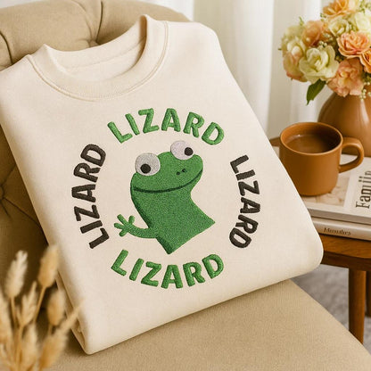 Embroidered “Lizard Lizard Lizard” Meme Shirt, Funny Viral TikTok Embroidered Tee, Weirdcore Humor Shirt, Gen-Z Gift for Him or Her