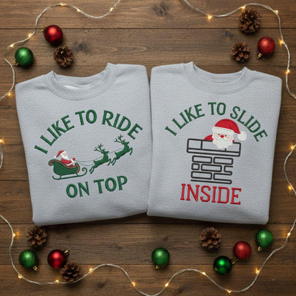 Embroidered Couples Christmas Sweatshirt Funny Holiday Shirts Matching Tees Cozy Christmas Pajamas Ugly Christmas Sweater Gift