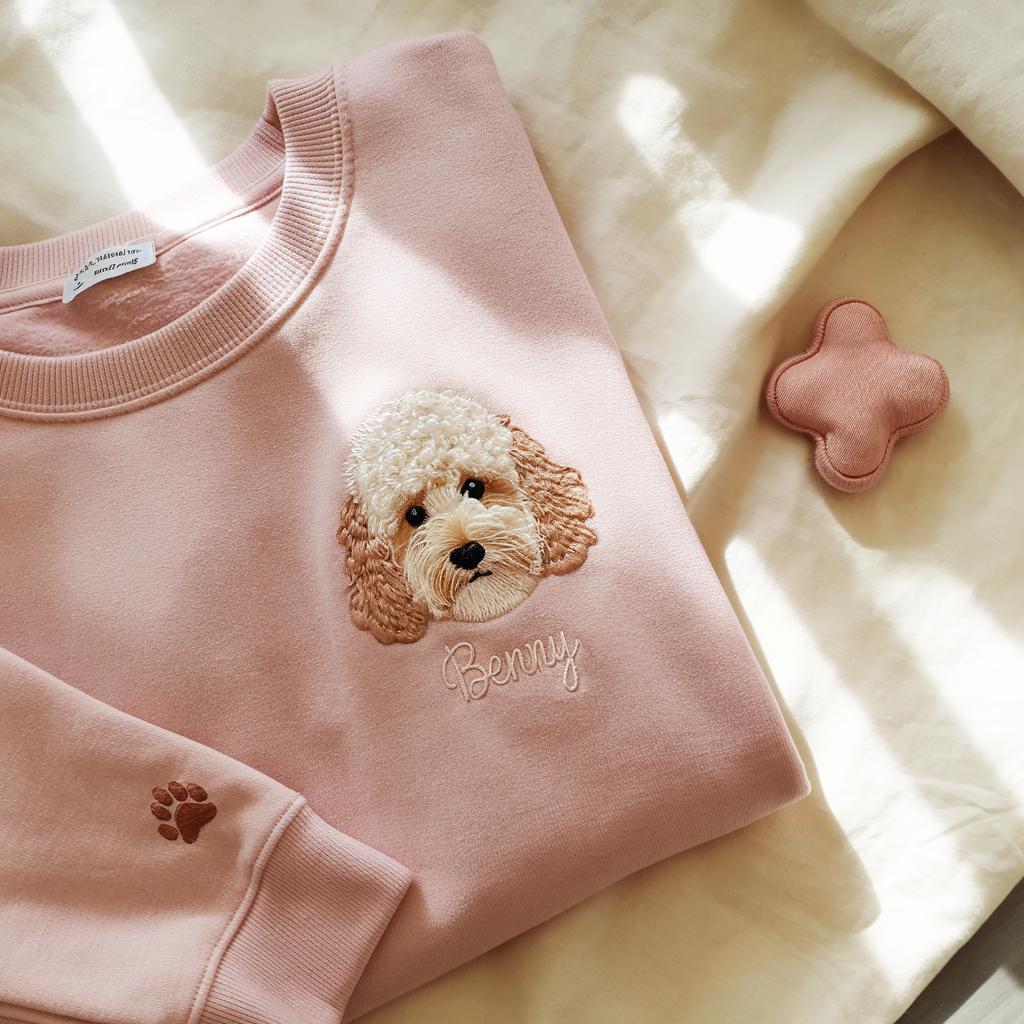 Custom Pet Portrait Embroidered Sweatshirt: Personalized Dog or Cat Sweater