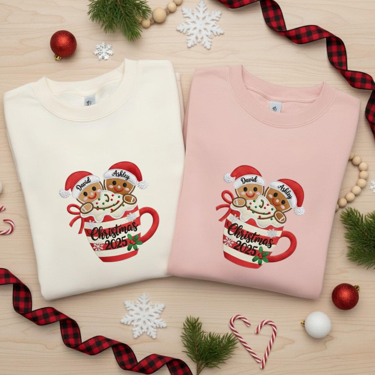 Embroidered Couples Christmas Sweatshirt Gingerbread Couple Matching Holiday Sweatshirt Personalized First Christmas Gift His and Hers