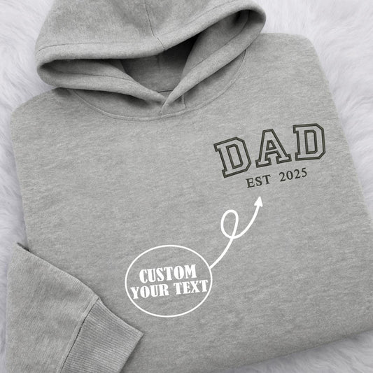 Personalised Embroidered DAD Est Hoodie, Custom DAD Est T Shirt, Custom Gift for New Parents, Matching Couple Gift, MUM Est Year Embroidery