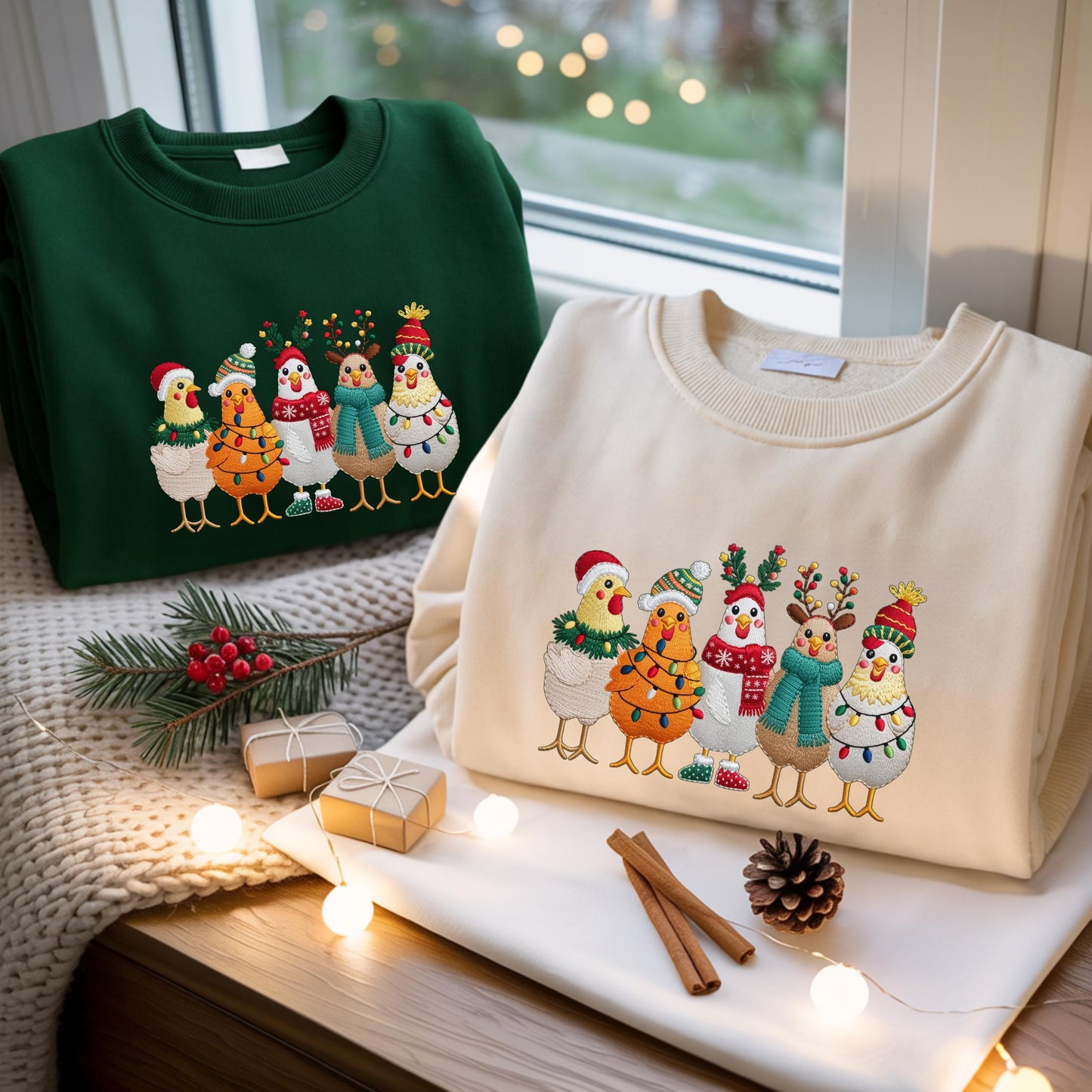 Embroidered Christmas Chickens Sweatshirt – Funny Holiday Farm Shirt