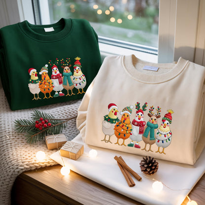 Embroidered Christmas Chickens Sweatshirt – Funny Holiday Farm Shirt