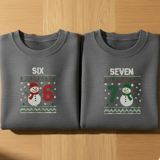 Six Seven 67 embroidered Christmas crewneck matching couples funny meme holiday gift ugly sweater snowman novelty unisex sweatshirt