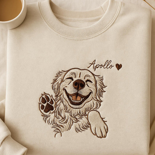 Embroidered Custom Name Dog Sweatshirt, Personalized Golden Retriever Memorial Gift
