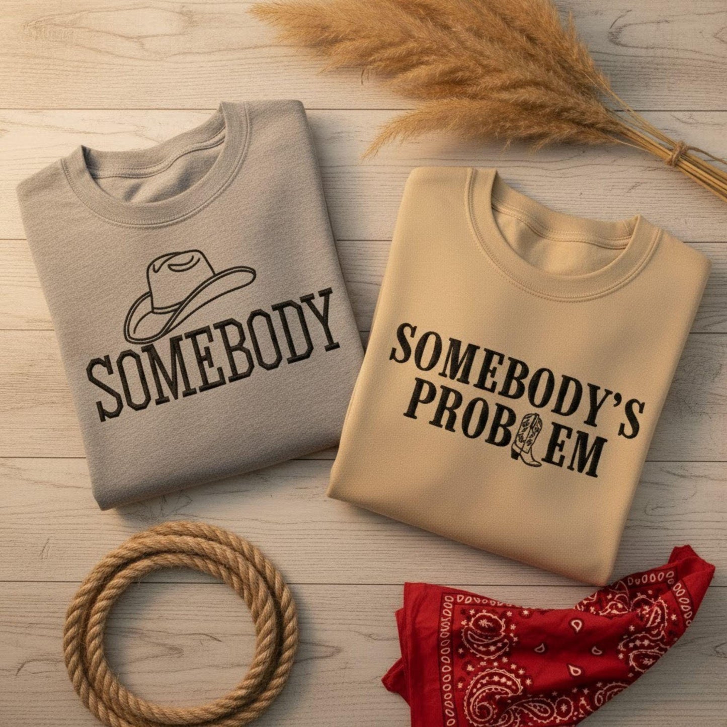 Matching couples embroidered sweatshirt his and hers somebody’s problem country song lover cowboy western couple gift holiday outfit