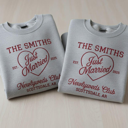 Mr and Mrs Embroidered Sweatshirt Just Married Personalized Honeymoon Matching Couple Gift Newlywed Wedding Date Custom Embroidery