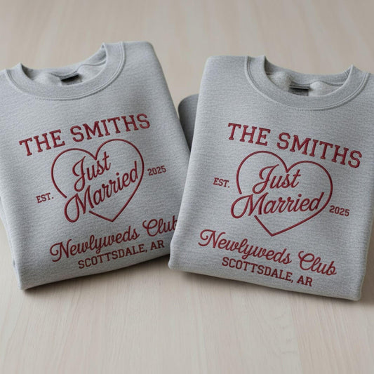 Mr and Mrs Embroidered Sweatshirt Just Married Personalized Honeymoon Matching Couple Gift Newlywed Wedding Date Custom Embroidery